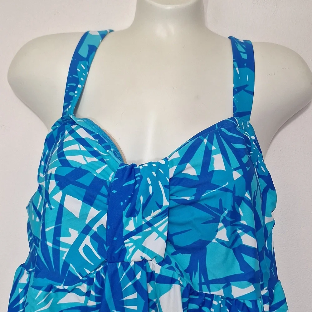 Avenue Tropical Blue One Piece Swim Dress Swimsuit